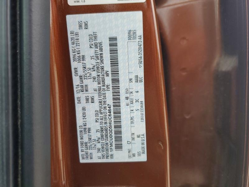57624806 :رقم المزاد ، 1FMCU0GD5HUC64647 vin ، 2017 Ford Escape مزاد بيع