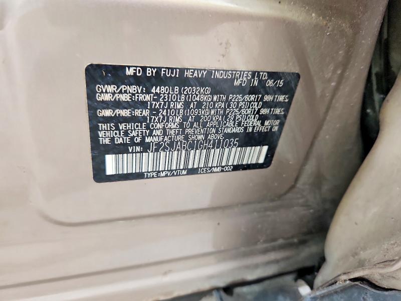 Aukcja sprzedaży 2016 Subaru Forester, vin: JF2SJABC1GH411035, numer aukcji: 57473146
