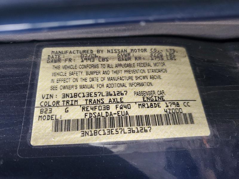 Продаж на аукціоні авто 2007 Nissan Versa, vin: 3N1BC13E57L361267, номер лоту: 57870826