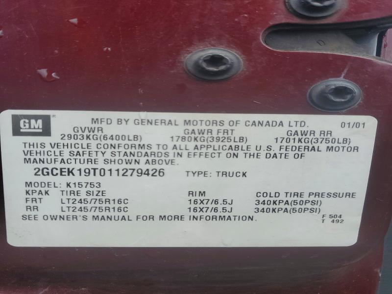 Продаж на аукціоні авто 2001 Chevrolet Silverado, vin: 2GCEK19T011279426, номер лоту: 56133996