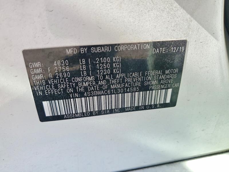 Aukcja sprzedaży 2020 Subaru Legacy, vin: 4S3BWAC61L3014585, numer aukcji: 57163426
