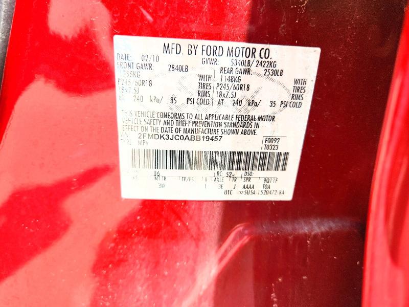 Продаж на аукціоні авто 2010 Ford Edge, vin: 2FMDK3JC0ABB19457, номер лоту: 55671366