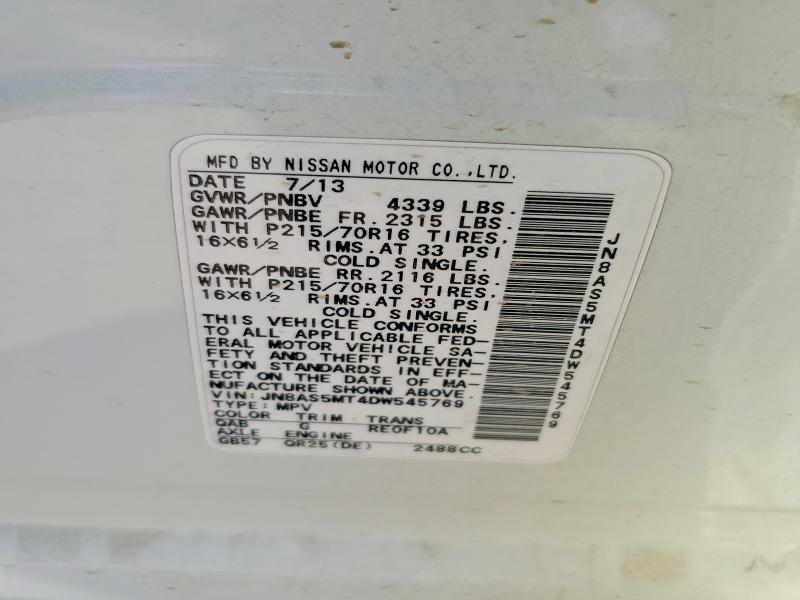 57581666 :رقم المزاد ، JN8AS5MT4DW545769 vin ، 2013 Nissan Rogue مزاد بيع