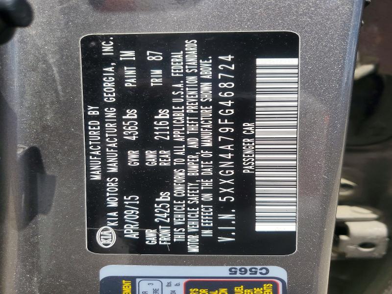 57520496 :رقم المزاد ، 5XXGN4A79FG468724 vin ، 2015 Kia Optima مزاد بيع