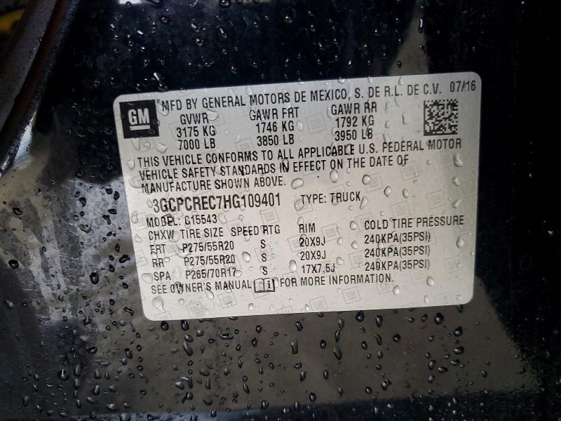 2017 Chevrolet Silverado მანქანა იყიდება აუქციონზე, vin: 3GCPCREC7HG109401, აუქციონის ნომერი: 57583596