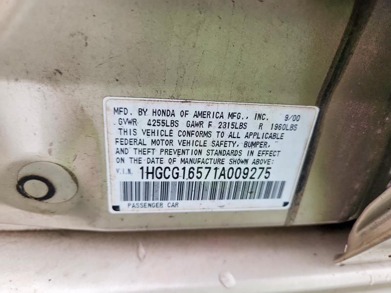 Aukcja sprzedaży 2001 Honda Accord, vin: 1HGCG16571A009275, numer aukcji: 57408366
