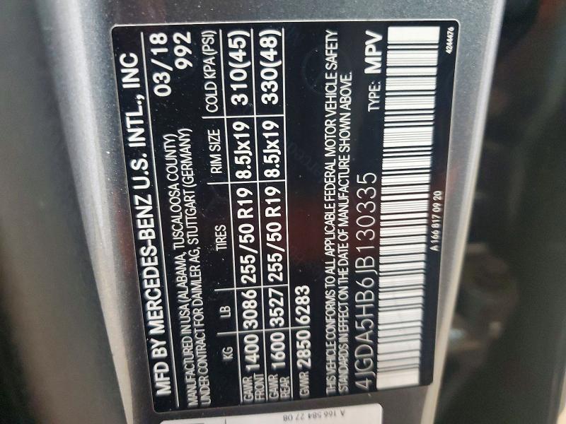 57670936 :رقم المزاد ، 4JGDA5HB6JB130335 vin ، 2018 Mercedes-benz Gle مزاد بيع