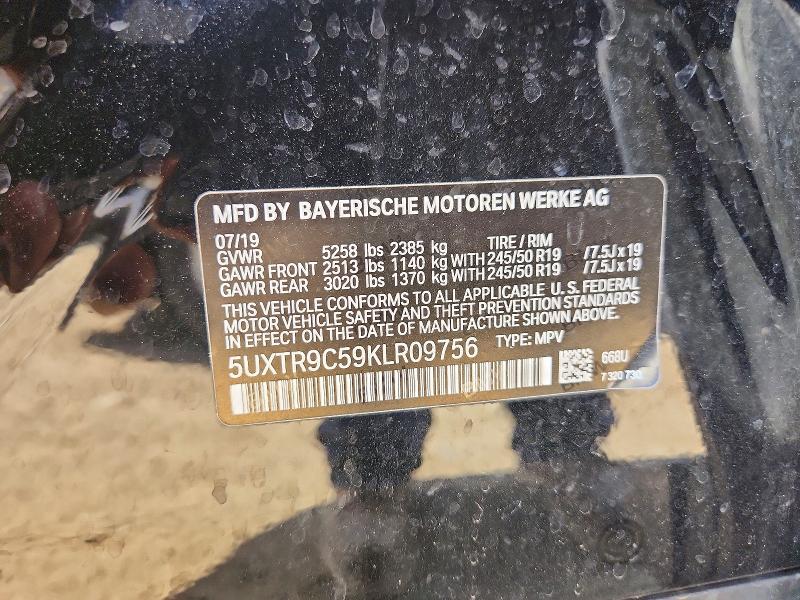 2019 Bmw X3 მანქანა იყიდება აუქციონზე, vin: 5UXTR9C59KLR09756, აუქციონის ნომერი: 55579976