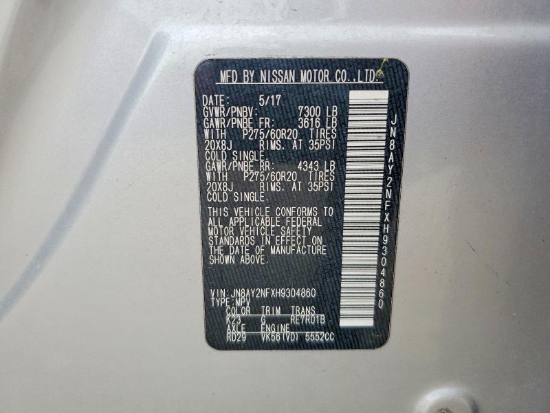 Продажа на аукционе авто 2017 Nissan Armada Pla, vin: JN8AY2NFXH9304860, номер лота: 57663786