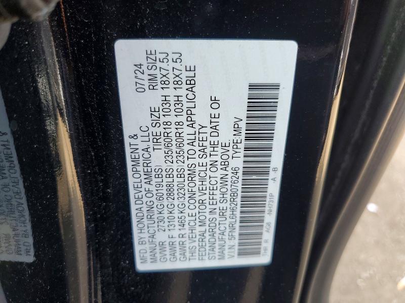 Aukcja sprzedaży 2024 Honda Odyssey, vin: 5FNRL6H62RB076246, numer aukcji: 56832806