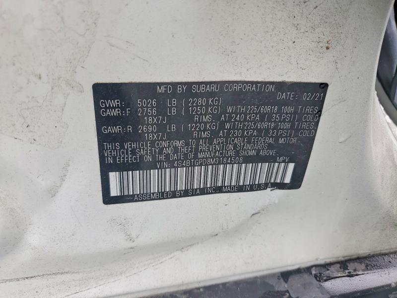 Продаж на аукціоні авто 2021 Subaru Outback, vin: 4S4BTGPD8M3184508, номер лоту: 55861186