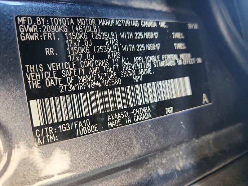 Продажа на аукционе авто 2021 Toyota Rav4, vin: 2T3W1RFV8MW105580, номер лота: 58640316