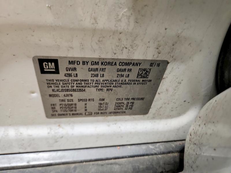 56791196 :رقم المزاد ، KL4CJDSB5GB633554 vin ، 2016 Buick Encore مزاد بيع