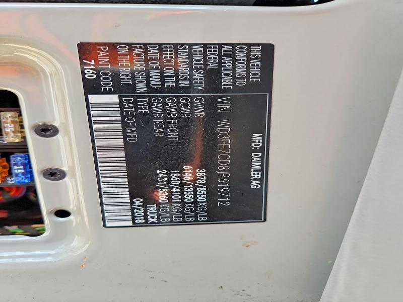 58881206 :رقم المزاد ، WD3FE7CD8JP619712 vin ، 2018 Mercedes-benz Sprinter مزاد بيع