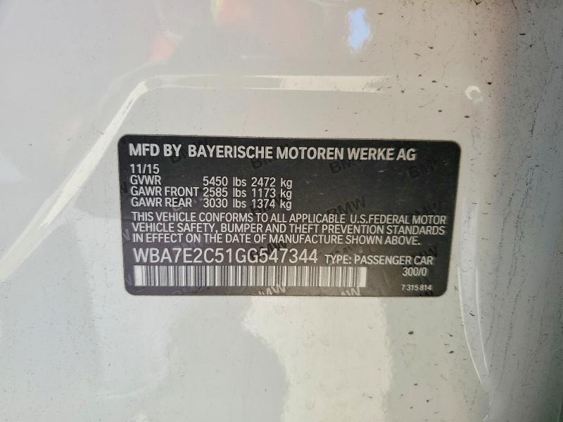 57250236 :رقم المزاد ، WBA7E2C51GG547344 vin ، 2016 Bmw 740 مزاد بيع