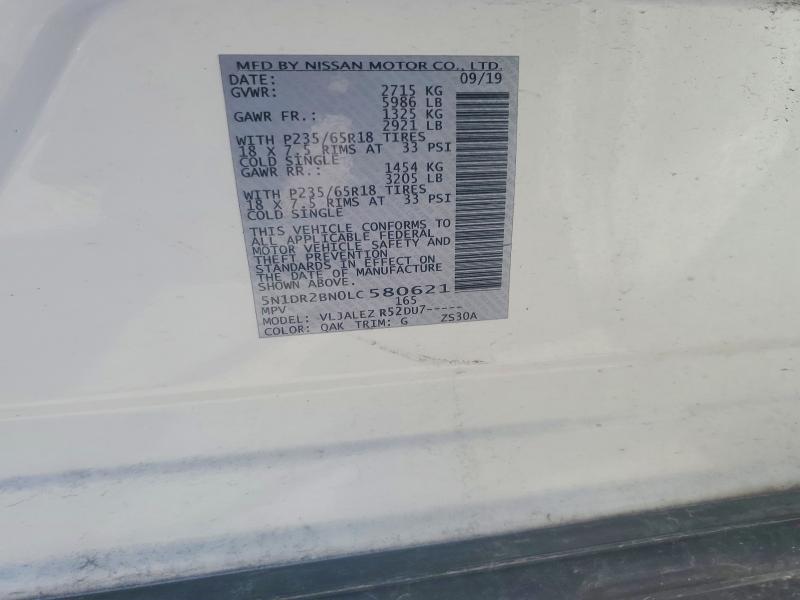 57228496 :رقم المزاد ، 5N1DR2BN0LC580621 vin ، 2020 Nissan Pathfinder مزاد بيع