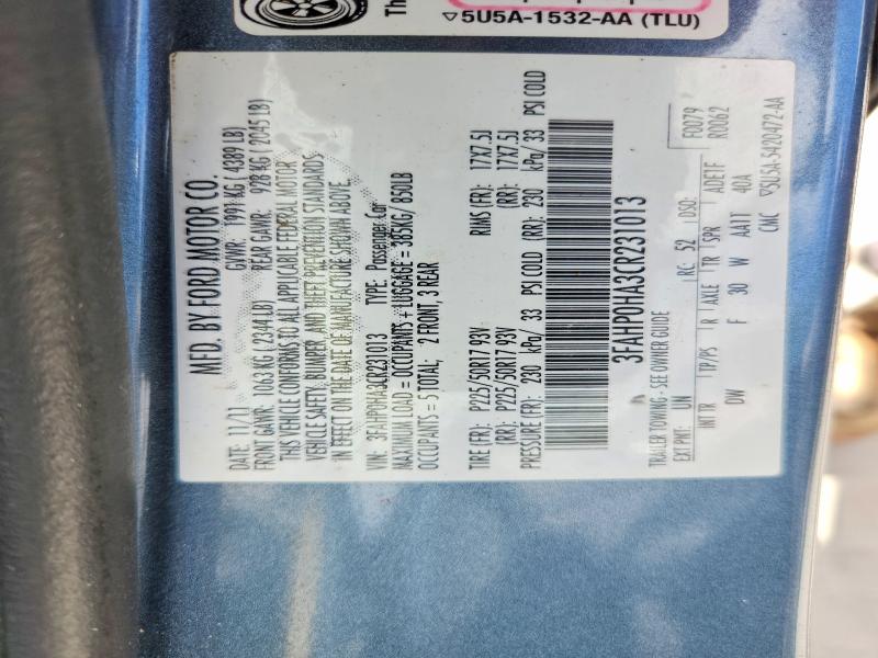 56336026 :رقم المزاد ، 3FAHP0HA3CR231013 vin ، 2012 Ford Fusion مزاد بيع