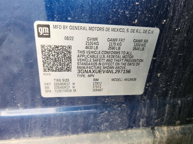 85967905 :رقم المزاد ، 3GNAXUEV4NL297156 vin ، 2022 Chevrolet Equinox مزاد بيع