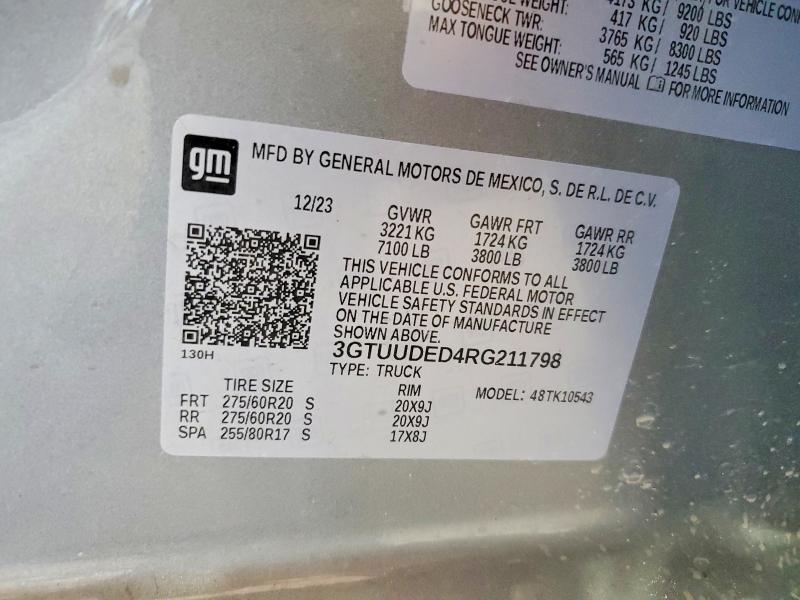 Aukcja sprzedaży 2024 Gmc Sierra, vin: 3GTUUDED4RG211798, numer aukcji: 55768286