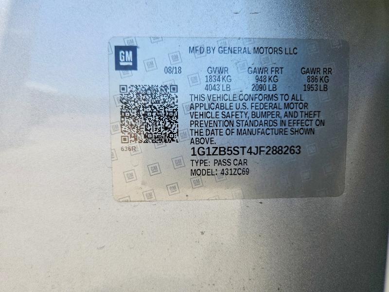 Aukcja sprzedaży 2018 Chevrolet Malibu, vin: 1G1ZB5ST4JF288263, numer aukcji: 55744666