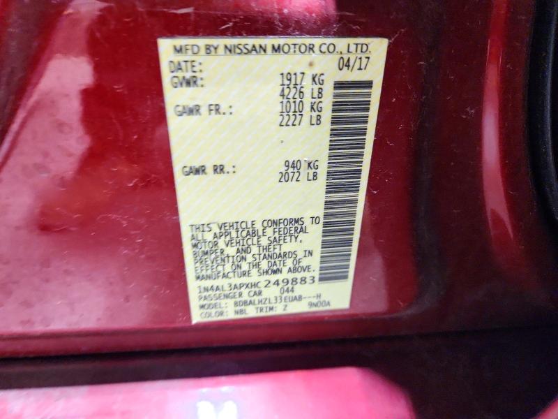 56197106 :رقم المزاد ، 1N4AL3APXHC249883 vin ، 2017 Nissan Altima مزاد بيع