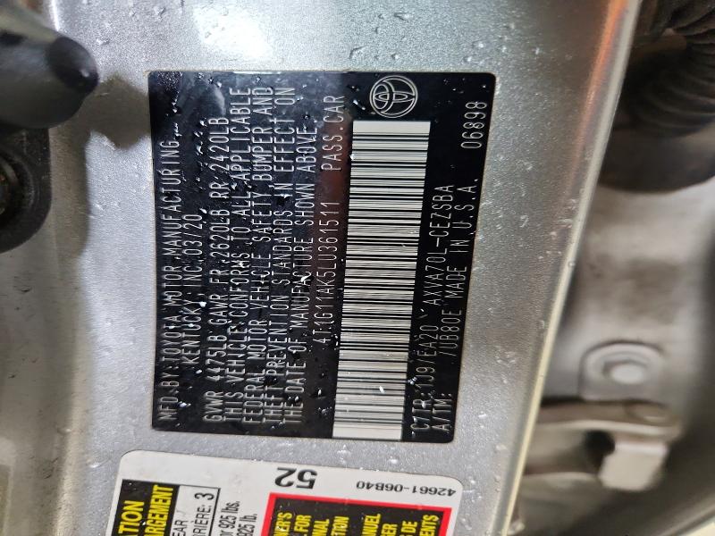 Продаж на аукціоні авто 2020 Toyota Camry, vin: 4T1G11AK5LU361511, номер лоту: 52538966