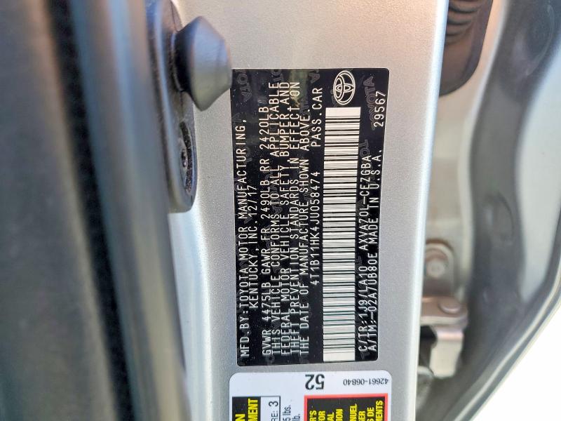 Продаж на аукціоні авто 2018 Toyota Camry, vin: 4T1B11HK4JU058474, номер лоту: 55448296