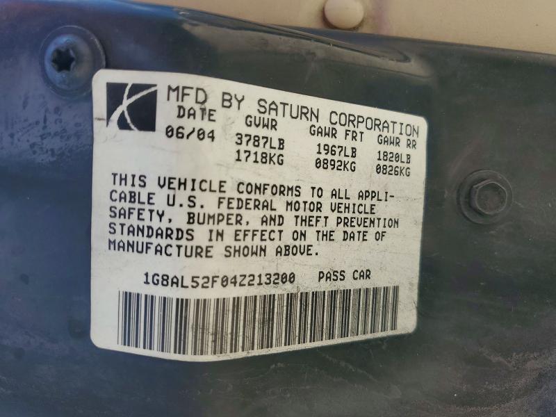 Aukcja sprzedaży 2004 Saturn Ion, vin: 1G8AL52F04Z213200, numer aukcji: 56104796