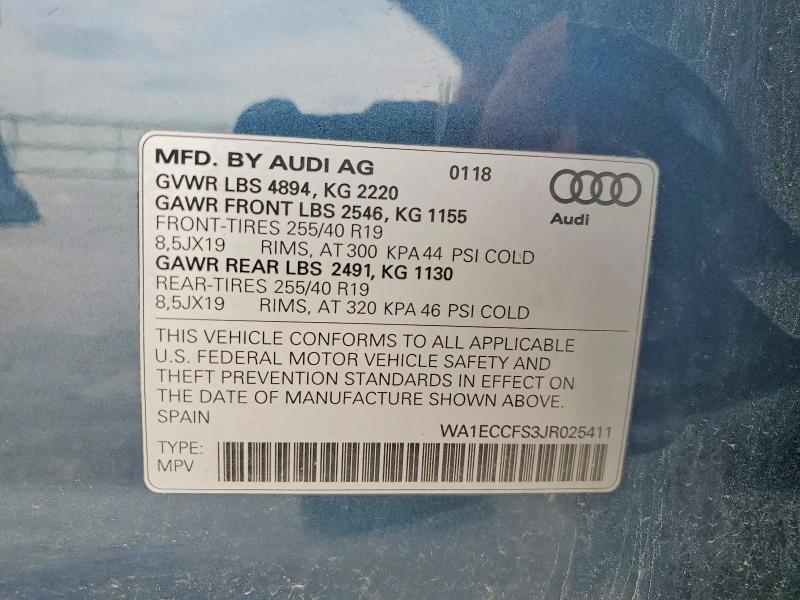 Aukcja sprzedaży 2018 Audi Q3, vin: WA1ECCFS3JR025411, numer aukcji: 58696246
