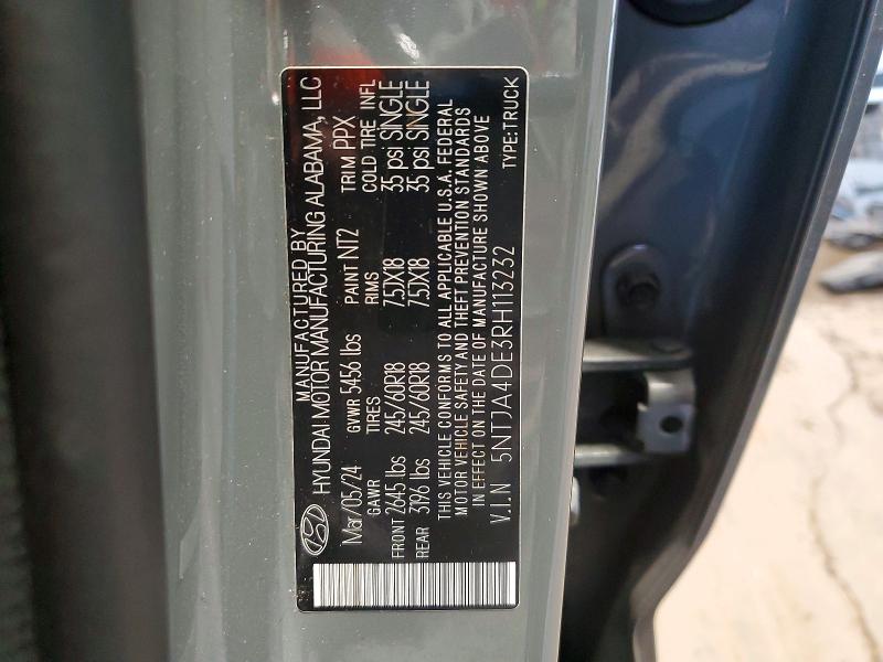 2024 Hyundai Santa Cruz მანქანა იყიდება აუქციონზე, vin: 5NTJA4DE3RH113232, აუქციონის ნომერი: 55544426