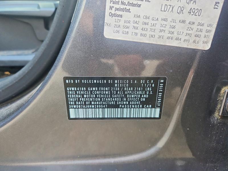 Aukcja sprzedaży 2017 Volkswagen Jetta, vin: 3VWDB7AJ6HM289547, numer aukcji: 56643096