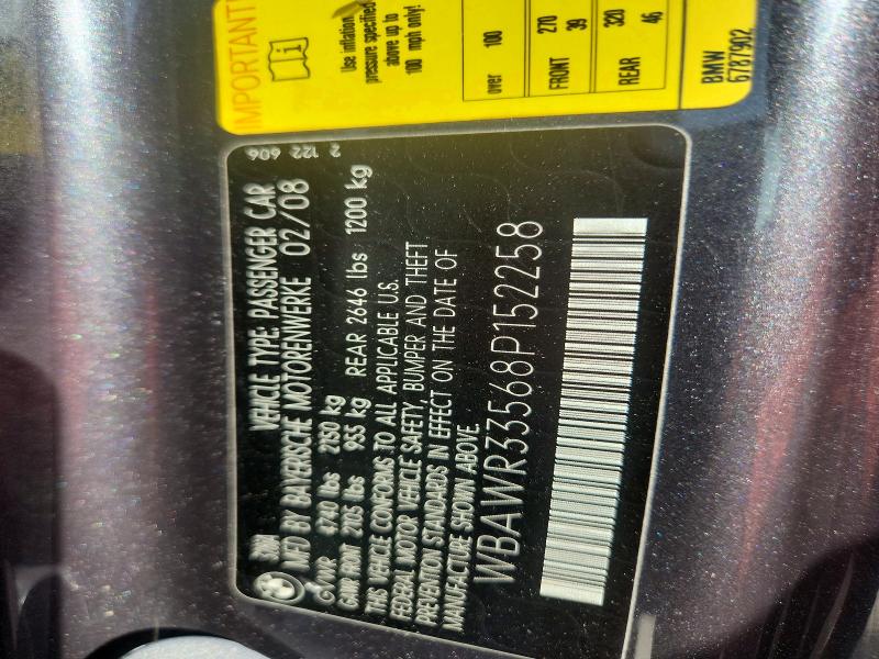 Продажа на аукционе авто 2008 Bmw 328, vin: WBAWR33568P152258, номер лота: 58961976