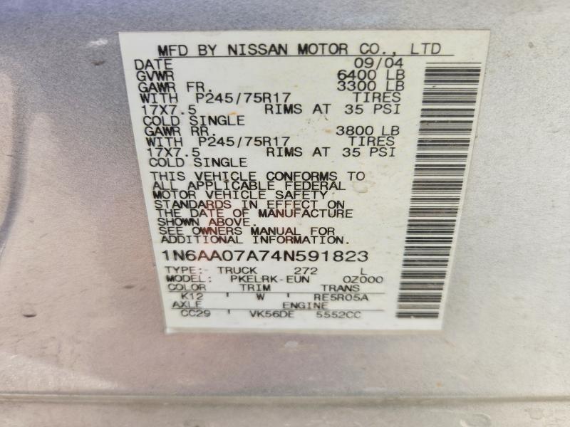 Aukcja sprzedaży 2004 Nissan Titan, vin: 1N6AA07A74N591823, numer aukcji: 57787206