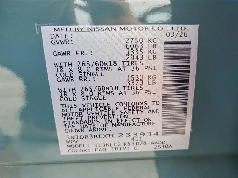 55274226 :رقم المزاد ، 5N1DR3BEXTC233934 vin ، 2026 Nissan Pathfinder مزاد بيع