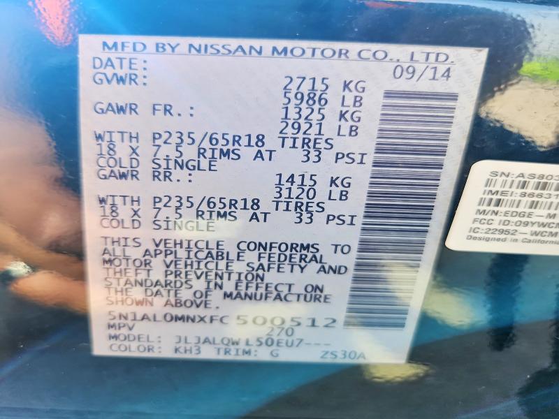 58695466 :رقم المزاد ، 5N1AL0MNXFC500512 vin ، 2015 Infiniti Qx60 مزاد بيع