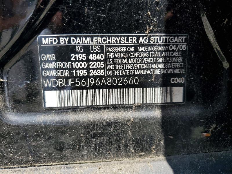 57951586 :رقم المزاد ، WDBUF56J96A802660 vin ، 2006 Mercedes-benz E مزاد بيع