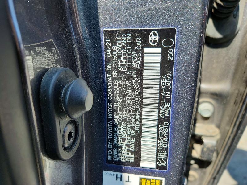 2021 Toyota Prius მანქანა იყიდება აუქციონზე, vin: JTDKAMFUXM3150953, აუქციონის ნომერი: 58929556