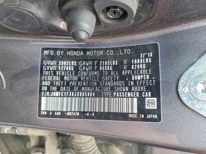 Продажа на аукционе авто 2018 Honda Civic, vin: JHMFC1F38JX005964, номер лота: 57884776