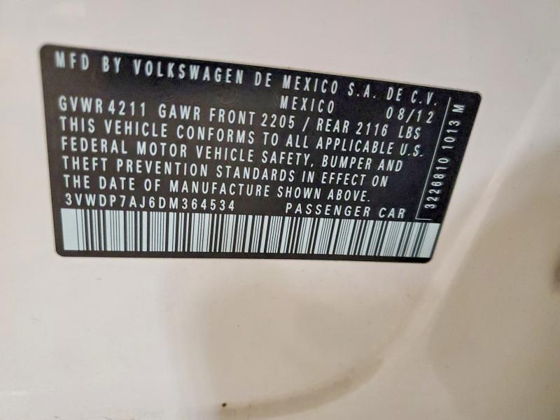 Продажа на аукционе авто 2013 Volkswagen Jetta, vin: 3VWDP7AJ6DM364534, номер лота: 56955586