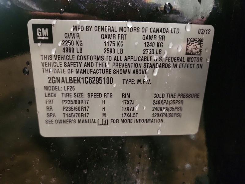 Aukcja sprzedaży 2012 Chevrolet Equinox, vin: 2GNALBEK1C6295100, numer aukcji: 57924506