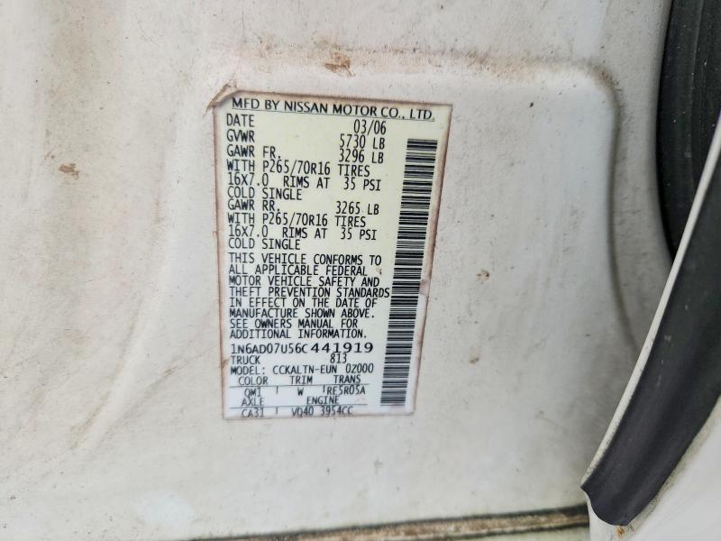 2006 Nissan Frontier მანქანა იყიდება აუქციონზე, vin: 1N6AD07U56C441919, აუქციონის ნომერი: 57524816