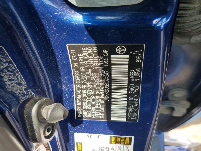 Aukcja sprzedaży 2011 Toyota Prius, vin: JTDKN3DU6B0324243, numer aukcji: 57046716