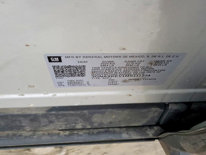 57833916 :رقم المزاد ، 3GNAXKEV1MS111274 vin ، 2021 Chevrolet Equinox مزاد بيع