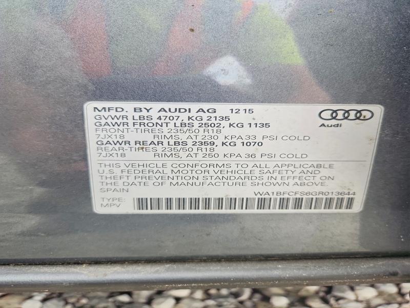 56399386 :رقم المزاد ، WA1BFCFS6GR013644 vin ، 2016 Audi Q3 مزاد بيع
