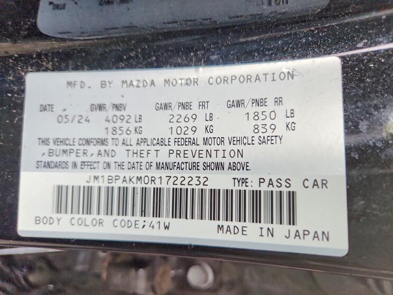 2024 Mazda 3 მანქანა იყიდება აუქციონზე, vin: JM1BPAKM0R1722232, აუქციონის ნომერი: 59300576