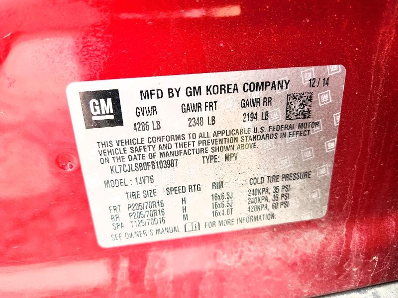Продаж на аукціоні авто 2015 Chevrolet Trax, vin: KL7CJLSB0FB103987, номер лоту: 56702946
