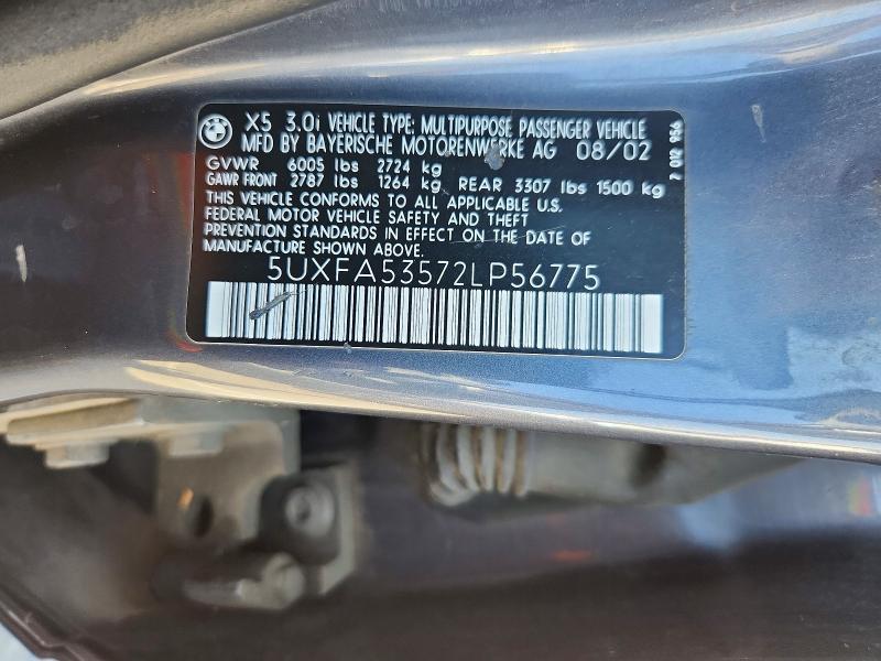 56825856 :رقم المزاد ، 5UXFA53572LP56775 vin ، 2002 Bmw X5 مزاد بيع