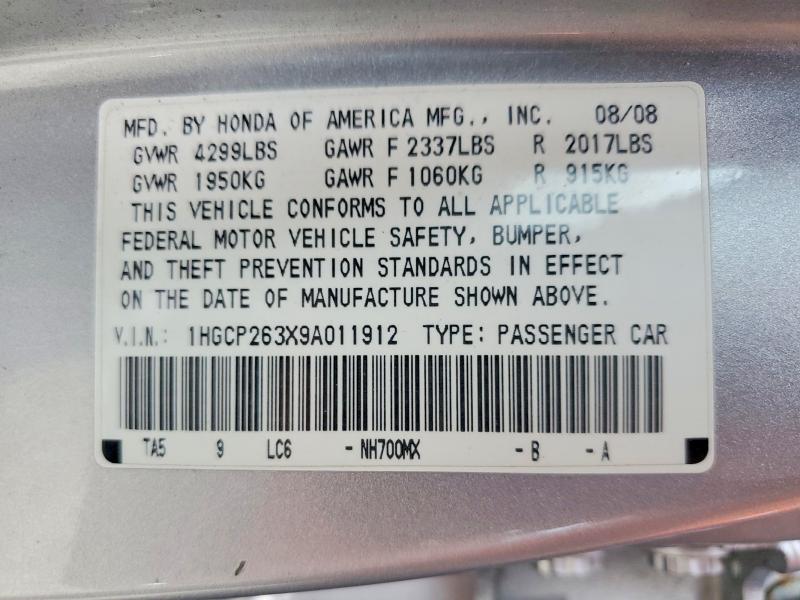 Продажа на аукционе авто 2009 Honda Accord, vin: 1HGCP263X9A011912, номер лота: 95585395