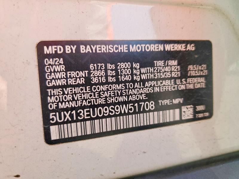 46678746 :رقم المزاد ، 5UX13EU09S9W51708 vin ، 2025 Bmw X5 مزاد بيع