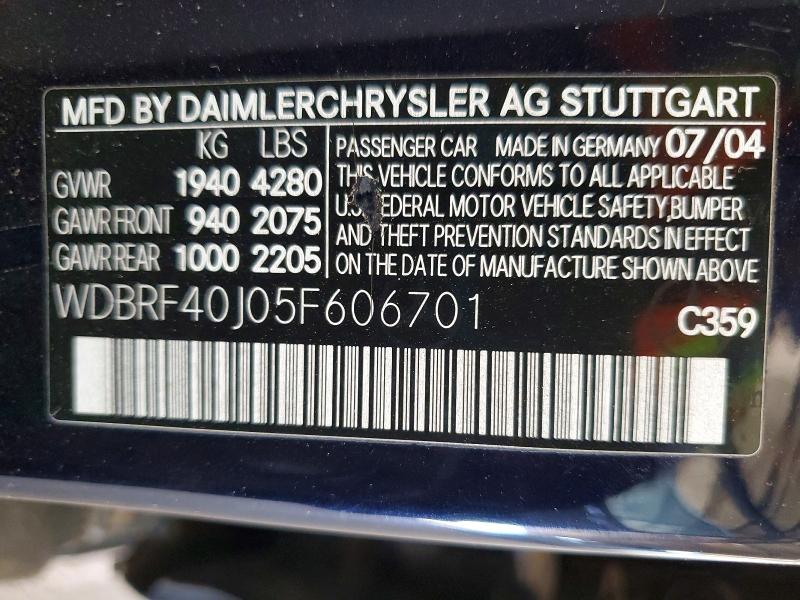 Aukcja sprzedaży 2005 Mercedes-benz C, vin: WDBRF40J05F606701, numer aukcji: 58142226